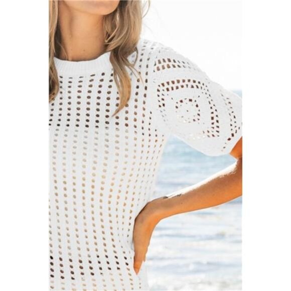 BiBi Crochet Knit Cover Up With Puff Sleeves - Picture 2 of 3